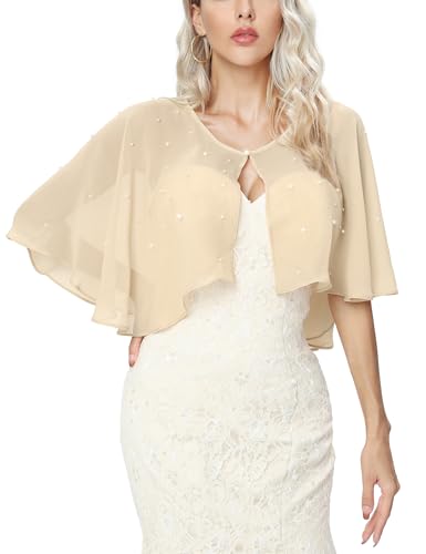 Heersan Bolero Damen Festlich Elegant Chiffon Kurz Strickjacke Mit Künstlichen Perlen Bolerojacke Schulterjacke 3/4 Ärmel Perfekt mit Cocktailkleid Abendkleid von Heersan