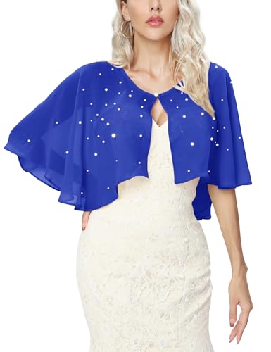 Heersan Bolero Damen Festlich Elegant Chiffon Kurz Strickjacke Mit Künstlichen Perlen Bolerojacke Schulterjacke 3/4 Ärmel Perfekt mit Cocktailkleid Abendkleid von Heersan