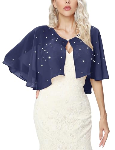 Heersan Bolero Damen Festlich Elegant Chiffon Kurz Strickjacke Mit Künstlichen Perlen Bolerojacke Schulterjacke 3/4 Ärmel Perfekt mit Cocktailkleid Abendkleid von Heersan