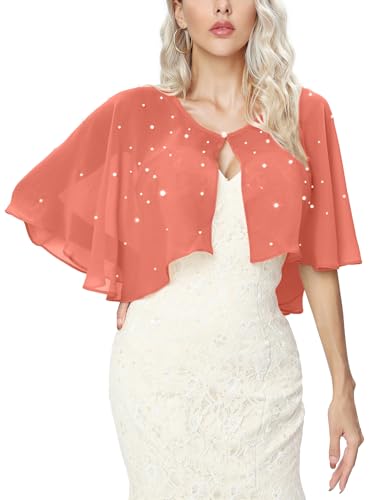 Heersan Bolero Damen Festlich Elegant Chiffon Kurz Strickjacke Mit Künstlichen Perlen Bolerojacke Schulterjacke 3/4 Ärmel Perfekt mit Cocktailkleid Abendkleid von Heersan