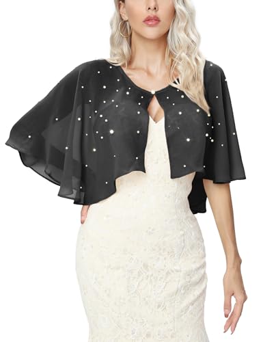 Heersan Bolero Damen Festlich Elegant Chiffon Kurz Strickjacke Mit Künstlichen Perlen Bolerojacke Schulterjacke 3/4 Ärmel Perfekt mit Cocktailkleid Abendkleid von Heersan