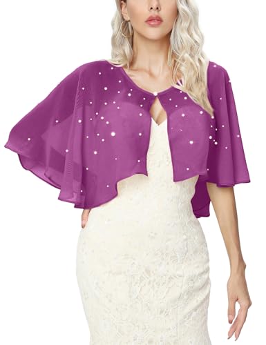 Heersan Bolero Damen Festlich Elegant Chiffon Kurz Strickjacke Mit Künstlichen Perlen Bolerojacke Schulterjacke 3/4 Ärmel Perfekt mit Cocktailkleid Abendkleid von Heersan