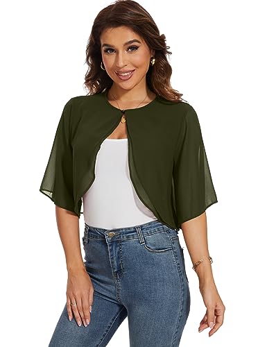 Heersan Chiffon Damen Bolero Festlich Kurze Elegante Bolerojacke 3/4 Ärmel Leichte Strickjacke Sommer Kurze Cardigan Frauen Bolero Schulterjacke Perfekt für Urlaub und Alltag von Heersan