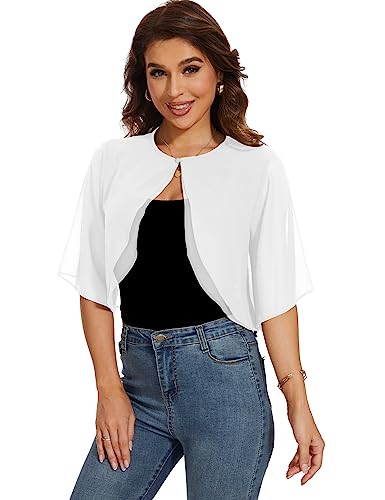 Heersan Chiffon Damen Bolero Festlich Kurze Elegante Bolerojacke 3/4 Ärmel Leichte Strickjacke Sommer Kurze Cardigan Frauen Bolero Schulterjacke Perfekt für Urlaub und Alltag von Heersan