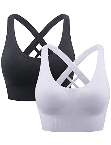 Heersan Damen Sport BH Yoga Bra mit Gepolstert Bustier Damen Tank Top BH Ohne Bügel für Sportarten mit Mittlerer Belastbarkeit Rücken Verkreuzt Sport-BHS Top für Fitness Lauf Joggen Yoga von Heersan