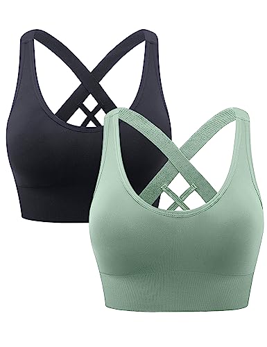 Heersan Damen Sport BH Yoga Bra mit Gepolstert Bustier Damen Tank Top BH Ohne Bügel für Sportarten mit Mittlerer Belastbarkeit Rücken Verkreuzt Sport-BHS Top für Fitness Lauf Joggen Yoga von Heersan