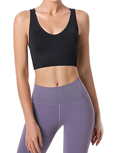 Heersan Damen Sport BH Yoga Bra mit Gepolstert Bustier Damen Tank Top BH Ohne Bügel für Sportarten mit Mittlerer Belastbarkeit Rücken Verkreuzt Sport-BHS Top für Fitness Lauf Joggen Yoga von Heersan