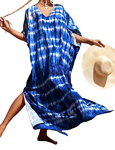 Heersan Kaftan Damen Lang, Boho Strandkleider Sommer Kleid, Casual Lose Überwurf Kaftan Maxikleid Loungewear Lose Robe Bikini Cover Up Sommerkleid für Urlaub und Strand von Heersan