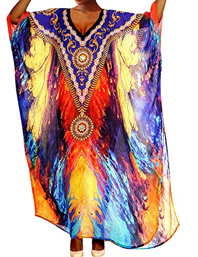 Heersan Kaftan Damen Lang, Boho Strandkleider Sommer Kleid, Casual Lose Überwurf Kaftan Maxikleid Loungewear Lose Robe Bikini Cover Up Sommerkleid für Urlaub und Strand von Heersan