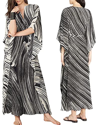 Heersan Kaftan Damen Lang, Boho Strandkleider Sommer Kleid, Casual Lose Überwurf Kaftan Maxikleid Loungewear Lose Robe Bikini Cover Up Sommerkleid für Urlaub und Strand von Heersan