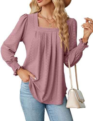 Heersan Tunika Damen Langarm T Shirt Elegante Shirts Musselin Bluse Lässige Casual Streetwear Oberteil Puffärmel Blusenshirt Basic Tops von Heersan