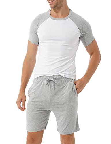 Herren Schlafanzug Kurz Nachtwäsche Herren Pyjama mit Oberteile und Kurze Hosen loungeset Sommer Shorty Nachtwäsche Zweiteiliger Nightwear Set Geschenke für Vater und Gefährte von Heersan