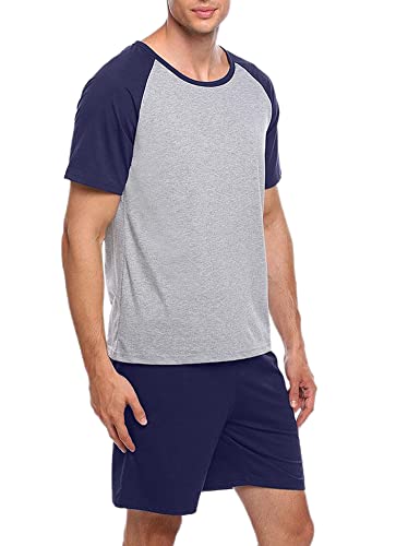 Schlafanzug Herren Kurz Kurzarm Nachtwäsche Nightwear Set Sommer Oberteile und Kurze Hosen Zweiteiliger Pyjama Set für Vater und Partner von Heersan