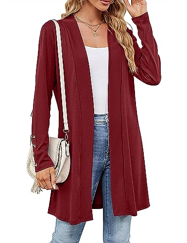 Lange Ärmel Strickjacke Damen Lang Elegant Cardigan Vorne Offen Solid Leicht Gestrickt Blazer Lange Freizeitjacke Festlich Strickmantel S-XXL von Heersan