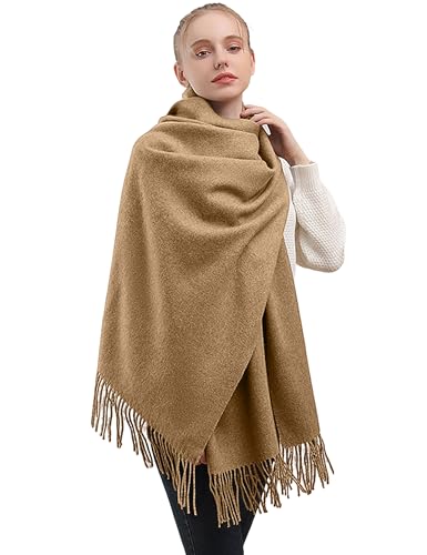 Schal Damen Braun Schasls mit Quasten/Fransen, Kuschelige Warme Elegante Schals Einfarbig Schals Pashmina für Damen Herbst Winter 200 x 68cm Kaschmir Gefühl von Heersan