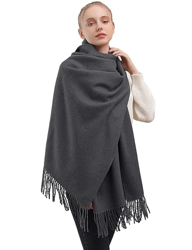 Schal Damen Dunkelgrau Schasls mit Quasten/Fransen, Kuschelige Warme Elegante Schals Einfarbig Schals Pashmina für Damen Herbst Winter 200 x 68cm Kaschmir Gefühl von Heersan