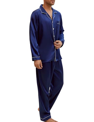 Schlafanzug Herren Pyjama Set aus Satin Herrenschlafanzug Langarm Nachtwäsche Set Oberteile und Hosen Loungewear Sleepwear,M-XXL von Heersan