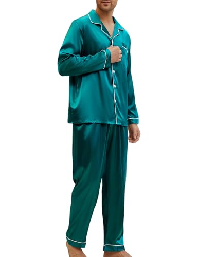 Schlafanzug Herren Pyjama Set aus Satin Herrenschlafanzug Langarm Nachtwäsche Set Oberteile und Hosen Loungewear Sleepwear,M-XXL von Heersan