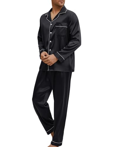 Schlafanzug Herren Pyjama Set aus Satin Herrenschlafanzug Langarm Nachtwäsche Set Oberteile und Hosen Loungewear Sleepwear,M-XXL von Heersan