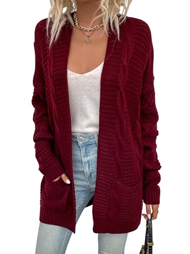 Strickjacke Damen Grobstrick-Cardigan Lang Herbst Winter Grobstrickjacke Strickmantel mit Taschen Strickcardigan Elegant Schulterjacke Top Open Front Sweater Casual Outerwear von Heersan