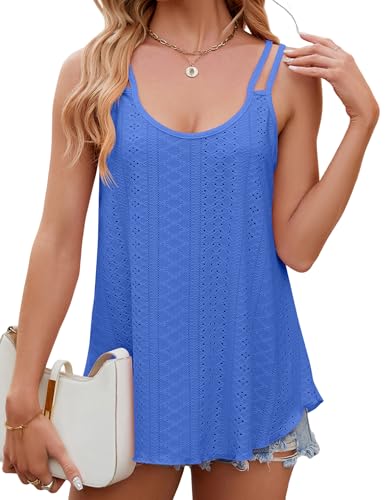 Tank Top Damen Sommer Outfits Basic Tops Spaghetti Oberteile Ärmellose Rundhalsausschnitt Shirt Elegant Einfarbig Weste Top Locker Blusen von Heersan