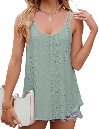 Tank Top Damen Sommer Outfits Basic Tops Spaghetti Oberteile Ärmellose Rundhalsausschnitt Shirt Elegant Einfarbig Weste Top Locker Blusen von Heersan