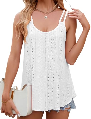Tank Top Damen Sommer Outfits Basic Tops Spaghetti Oberteile Ärmellose Rundhalsausschnitt Shirt Elegant Einfarbig Weste Top Locker Blusen von Heersan