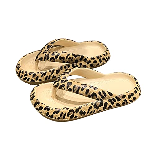 Heflashor Badeschuhe Herren Damen Cloudyzz Schlappen Wolke Hausschuhe Sommer Flip Flops rutschfeste Pantoletten Badelatschen,Khaki Leopardenmuster,35/36 EU von Heflashor