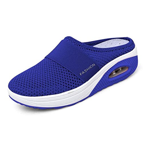 Heflashor Damen Clogs Hausschuhe Slip On Atmungsaktiv Mesh Pantoletten Sommer Leichte Slippers rutschfest Sandalen Freizeit Schuhe,Blau,42 EU von Heflashor