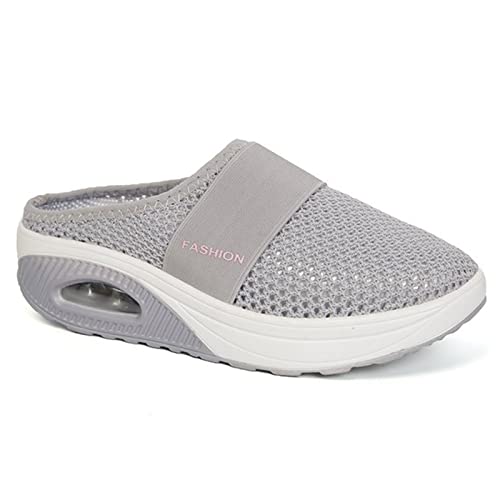 Heflashor Damen Clogs Hausschuhe Slip On Atmungsaktiv Mesh Pantoletten Sommer Leichte Slippers rutschfest Sandalen Freizeit Schuhe,Hellgrau,37 EU von Heflashor