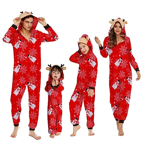 Heflashor Familien Weihnachten Schlafanzug lang Weihnachtspyjama Familie Outfit Einteiler Jumpsuit mit Elch Hut Mode Hausanzug Freizeitanzug,Mutter-Rot A,S von Heflashor