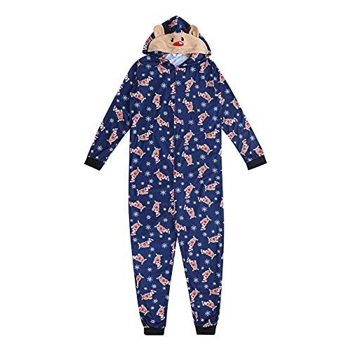 Heflashor Familien Weihnachten Schlafanzug lang Weihnachtspyjama Familie Outfit Einteiler Jumpsuit mit Elch Hut Mode Hausanzug Freizeitanzug,Vater-Blau,XL von Heflashor