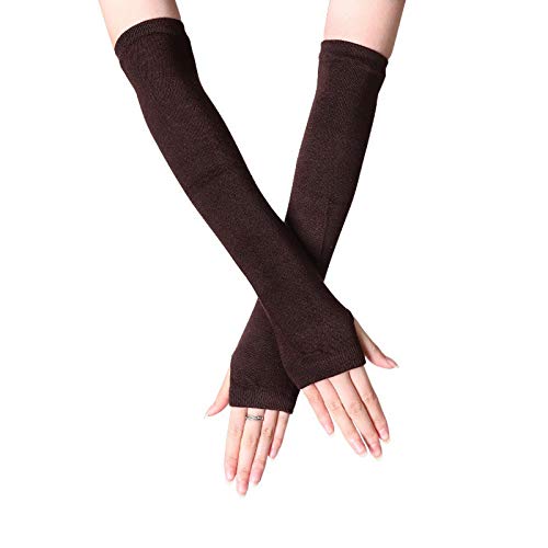 Heflashor Gestrickte Fingerlose Handschuhe Damen Armstulpen Feinstrick lang Handwärmer Stulpen Winterhandschuhe Pluswärmer Handstulpen Armwärmer Stulpen (Kaffee，One Size) von Heflashor