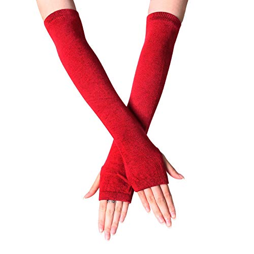 Heflashor Gestrickte Fingerlose Handschuhe Damen Armstulpen Feinstrick lang Handwärmer Stulpen Winterhandschuhe Pluswärmer Handstulpen Armwärmer Stulpen (Weinrot，One Size) von Heflashor