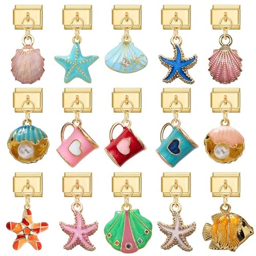 Heflashor Italian Charm Bracelet Gold Italian Charms mit Anhänger DIY Abnehmbar 9mm Edelstahl Module für Italienische Armbänder Geschenk für Frauen Mädchen von Heflashor