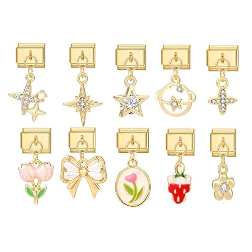 Heflashor Italian Charm Bracelet Gold Italian Charms mit Anhänger DIY Abnehmbar 9mm Edelstahl Module für Italienische Armbänder Geschenk für Frauen Mädchen von Heflashor