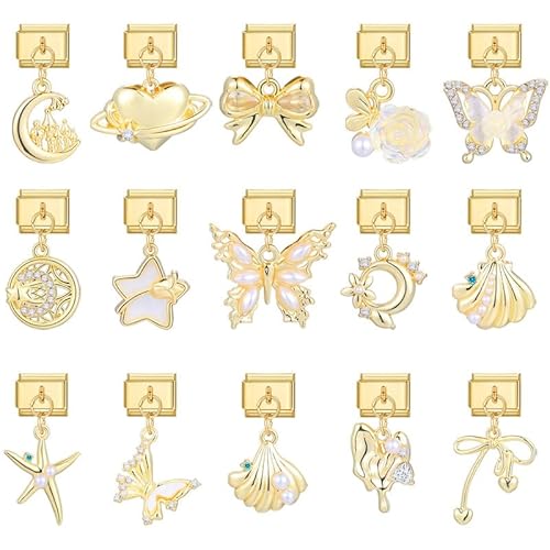 Heflashor Italian Charm Bracelet Gold Italian Charms mit Anhänger DIY Abnehmbar 9mm Edelstahl Module für Italienische Armbänder Geschenk für Frauen Mädchen von Heflashor