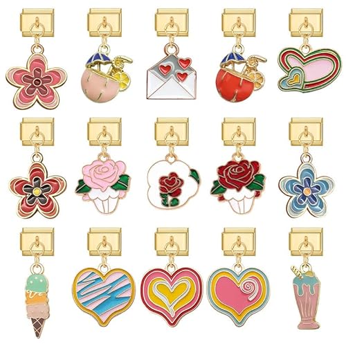 Heflashor Italian Charm Bracelet Gold Italian Charms mit Anhänger DIY Abnehmbar 9mm Edelstahl Module für Italienische Armbänder Geschenk für Frauen Mädchen von Heflashor