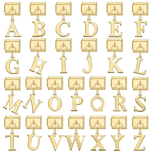 Heflashor Italian Charm Bracelet Gold Silber Buchstaben A-Z DIY Italian Style Charms 9mm Edelstahl Module Italienische Armbänder Geschenk für Frauen Mädchen von Heflashor