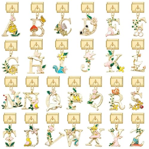 Heflashor Italian Charm Bracelet Gold Silber Buchstaben A-Z DIY Italian Style Charms 9mm Edelstahl Module Italienische Armbänder Geschenk für Frauen Mädchen von Heflashor