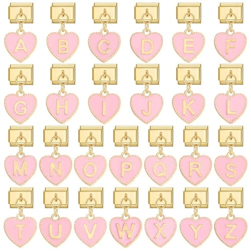 Heflashor Italian Charm Bracelet Gold Silber Buchstaben A-Z DIY Italian Style Charms 9mm Edelstahl Module Italienische Armbänder Geschenk für Frauen Mädchen von Heflashor