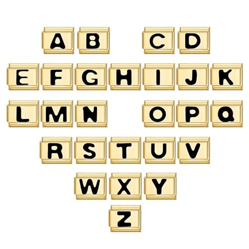 Heflashor Italian Charm Bracelet Gold Silber DIY Italian Style Charms Buchstaben A-Z Edelstahl Module für Italienische Armbänder Frauen Mädchen Geschenk von Heflashor