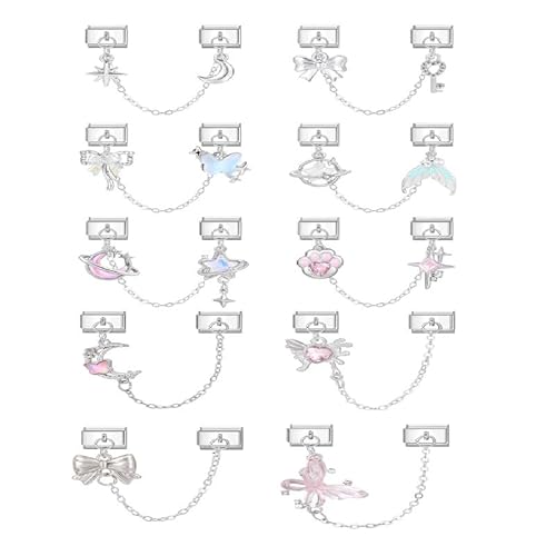 Heflashor Italian Charm Bracelet Sliber Italian Charms mit Anhänger DIY Abnehmbar 9mm Edelstahl Module für Italienische Armbänder Geschenk für Frauen Mädchen von Heflashor