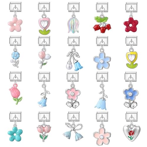 Heflashor Italian Charm Bracelet Sliber Italian Charms mit Anhänger DIY Abnehmbar 9mm Edelstahl Module für Italienische Armbänder Geschenk für Frauen Mädchen von Heflashor