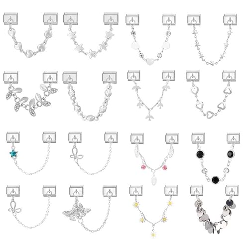 Heflashor Italian Charm Bracelet Sliber Italian Charms mit Anhänger DIY Abnehmbar 9mm Edelstahl Module für Italienische Armbänder Geschenk für Frauen Mädchen von Heflashor