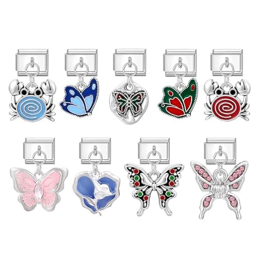 Heflashor Italian Charm Bracelet Sliber Italian Charms mit Anhänger DIY Abnehmbar 9mm Edelstahl Module für Italienische Armbänder Geschenk für Frauen Mädchen von Heflashor