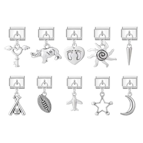 Heflashor Italian Charm Bracelet Sliber Italian Charms mit Anhänger DIY Abnehmbar 9mm Edelstahl Module für Italienische Armbänder Geschenk für Frauen Mädchen von Heflashor
