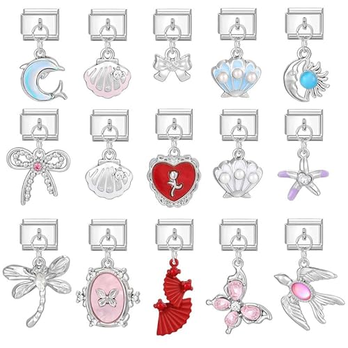 Heflashor Italian Charm Bracelet Sliber Italian Charms mit Anhänger DIY Abnehmbar 9mm Edelstahl Module für Italienische Armbänder Geschenk für Frauen Mädchen von Heflashor