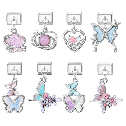 Heflashor Italian Charm Bracelet Sliber Italian Charms mit Anhänger DIY Abnehmbar 9mm Edelstahl Module für Italienische Armbänder Geschenk für Frauen Mädchen von Heflashor