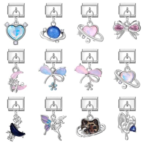 Heflashor Italian Charm Bracelet Sliber Italian Charms mit Anhänger DIY Abnehmbar 9mm Edelstahl Module für Italienische Armbänder Geschenk für Frauen Mädchen von Heflashor